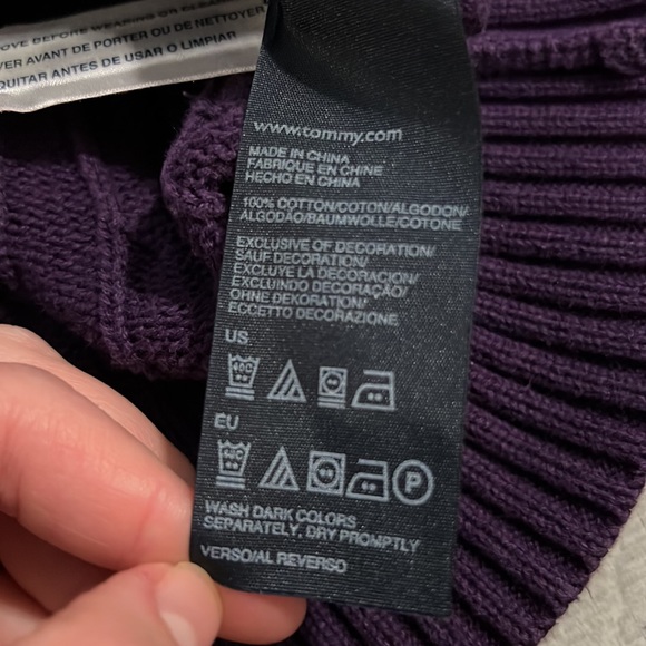 NWOT Tommy Hilfiger Ribbed Cable Knit V-Neck Sweater Eggplant Purple Size Small - Picture 5 of 6